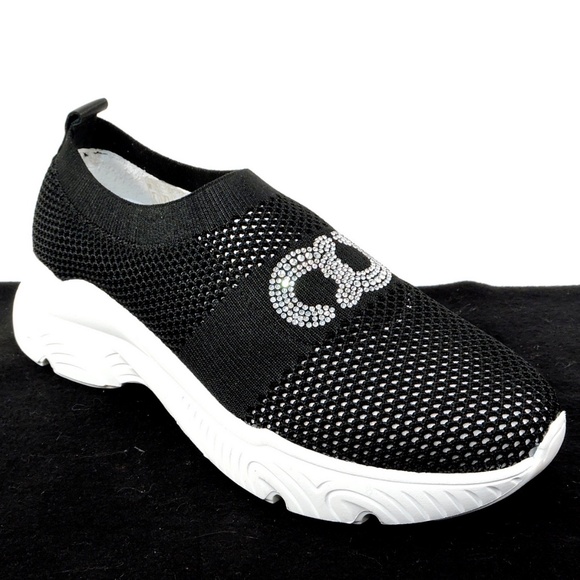 CASADEI 🇮🇹 WOMEN'S BLACK STREICH FABRIC FASHION SUMMER SNEAKERS - Picture 3 of 10